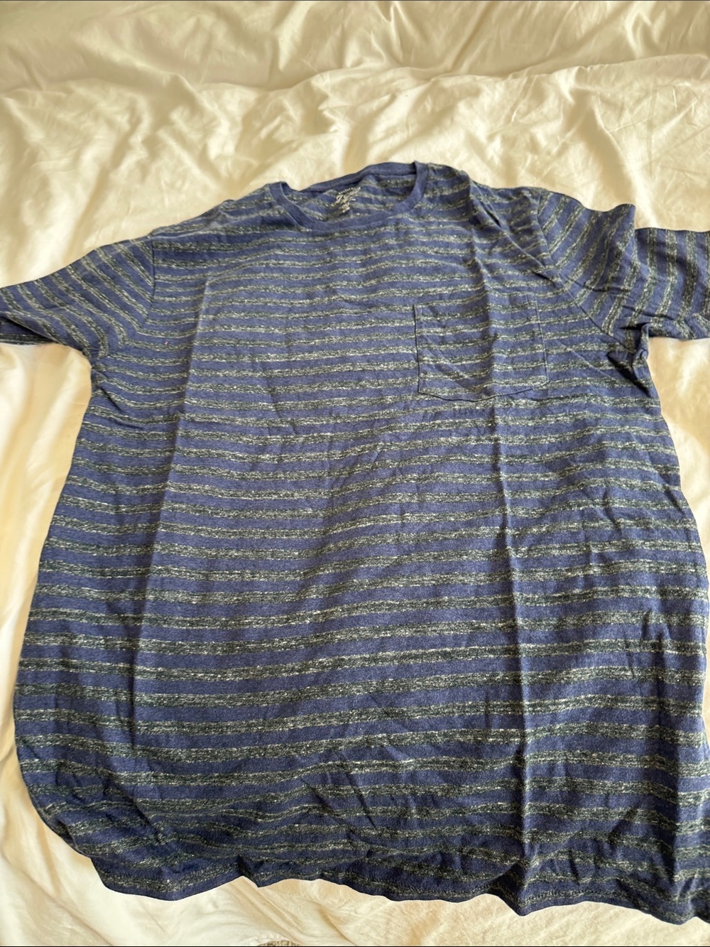 J. Crew Navy and Grey Striped Pocket Tee